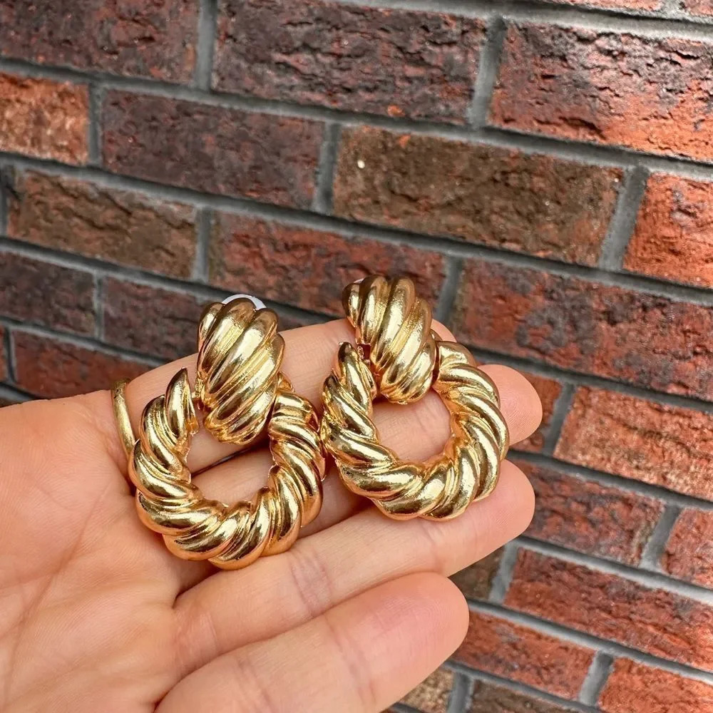 Modern Gold Twisted Earrings - Picture 8 of 14